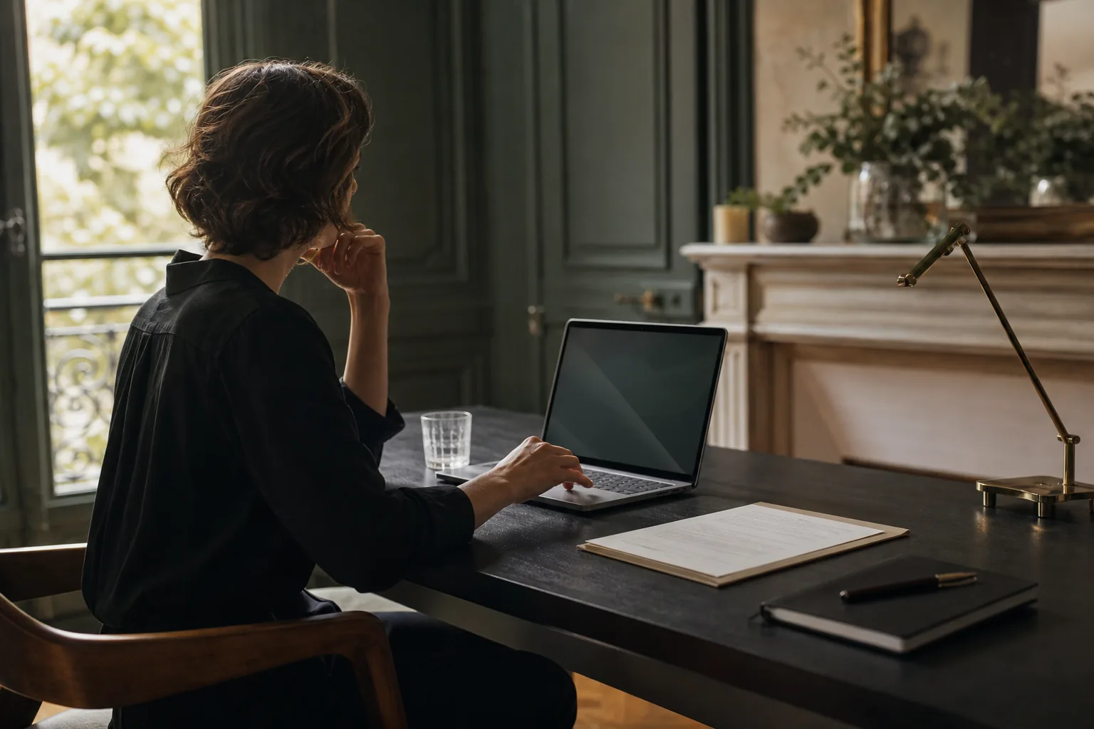 Professionnelle hésitant avant de transmettre un travail terminé