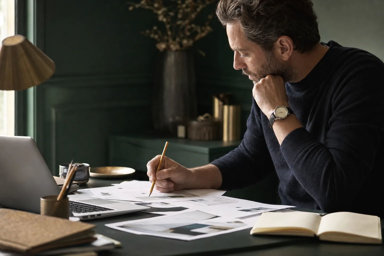 Professionnel multipliant les corrections sur un travail déjà préparé