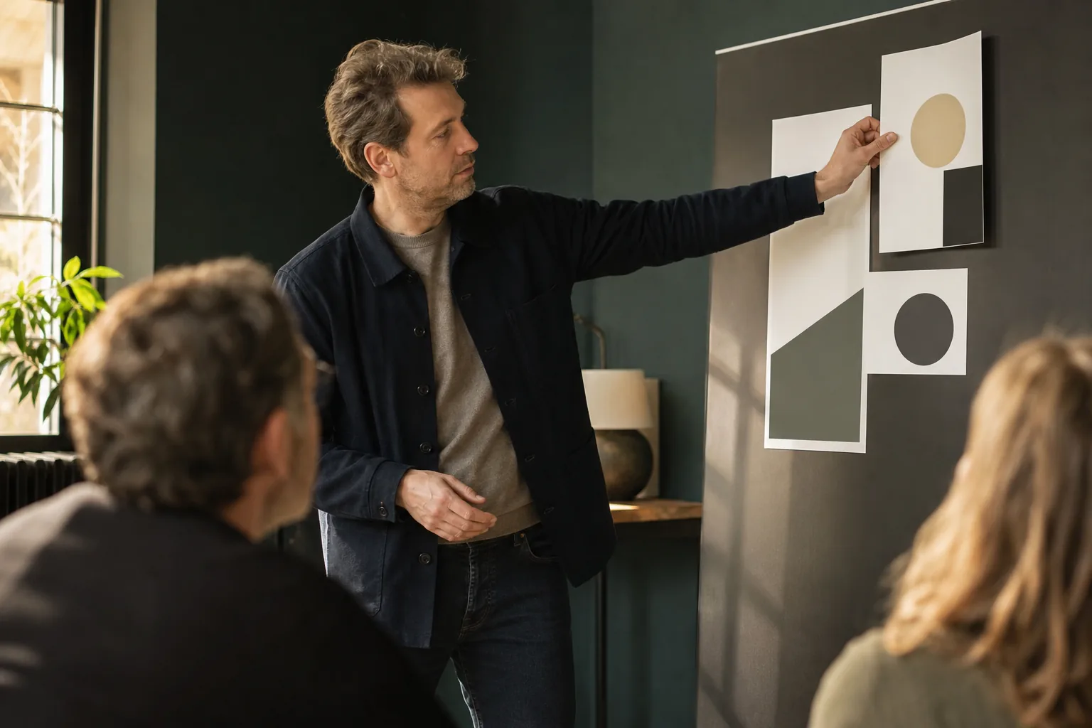 Professionnel commençant à présenter concrètement son projet