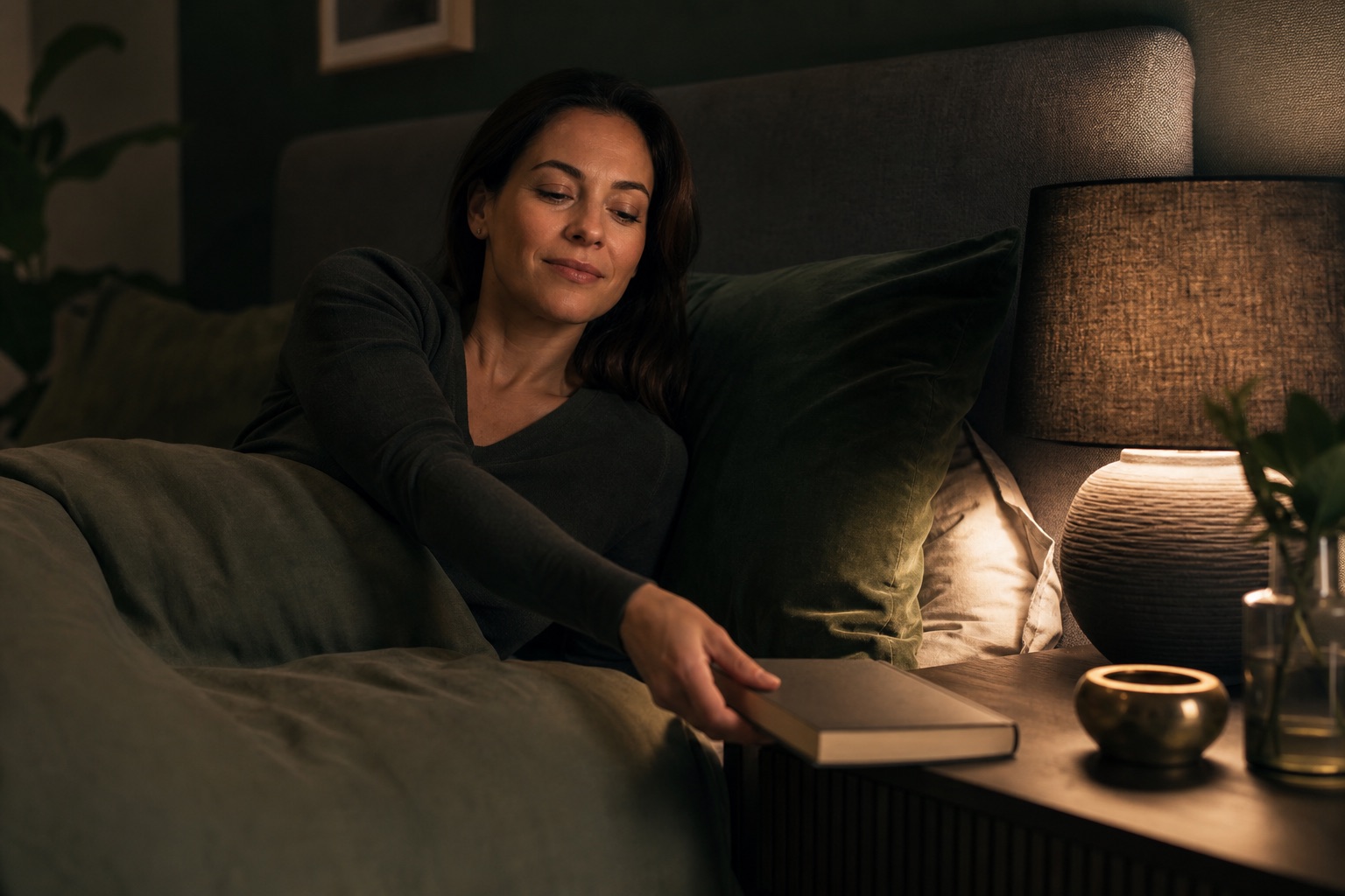 Chambre apaisée et rituel du coucher, illustrant le retour d'une association naturelle avec le repos