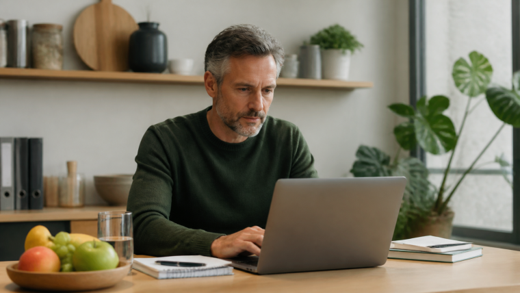 Homme concentré travaillant sur un ordinateur portable à son bureau