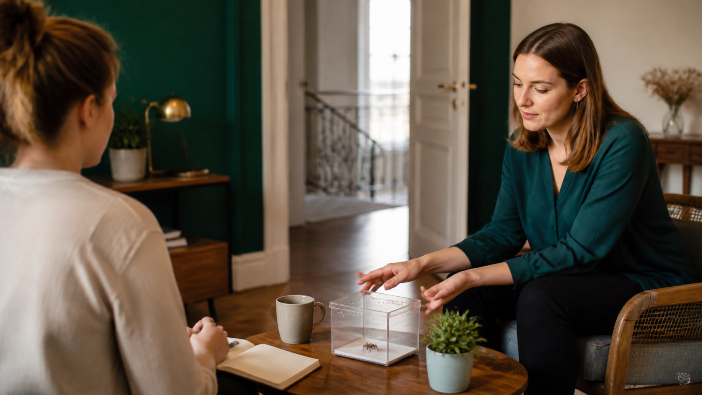 Séance d’accompagnement face à une araignée pour travailler la peur progressivement